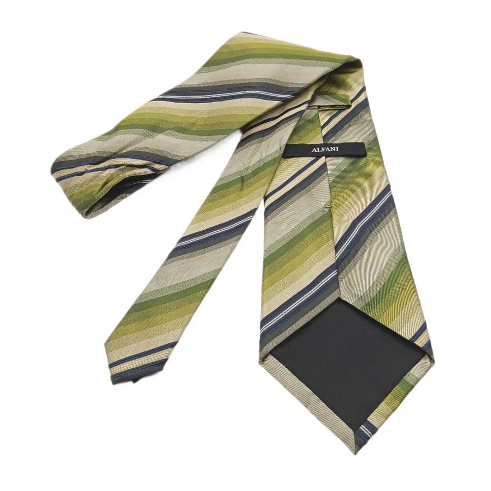 Alfani Silk Tie Men’s 60” Green Navy Thin Stripe Retro Preppy Wide New - Picture 3 of 3